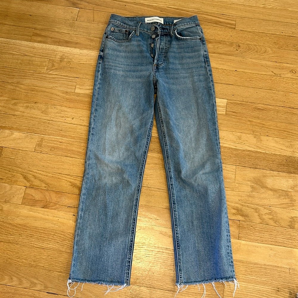 Denim Forum the Arlo High Rise Straight Raw Hem Jean, Size 25